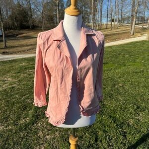 Grace Karin Pink Ruffled Blazer with Notched Collar